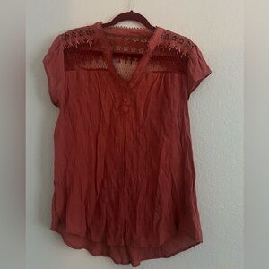 Perch by Blu Pepper Rust Short Sleeve Pleated Blouse Size 1XL